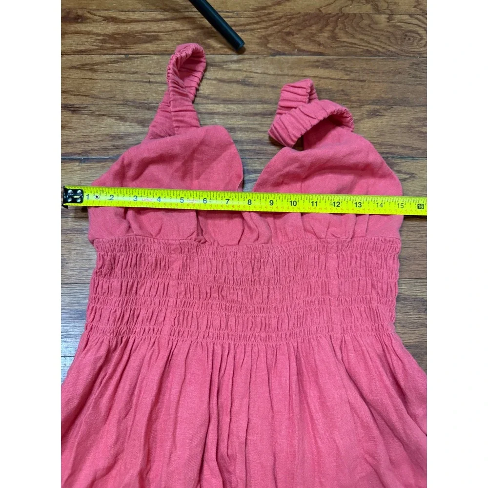 Abercrombie & Fitch Pink Linen Blend Smocked Maxi Dress V-Neck Small NWT